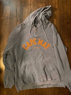 Grey Cape May Pullover Hoodie with Orange Lettering